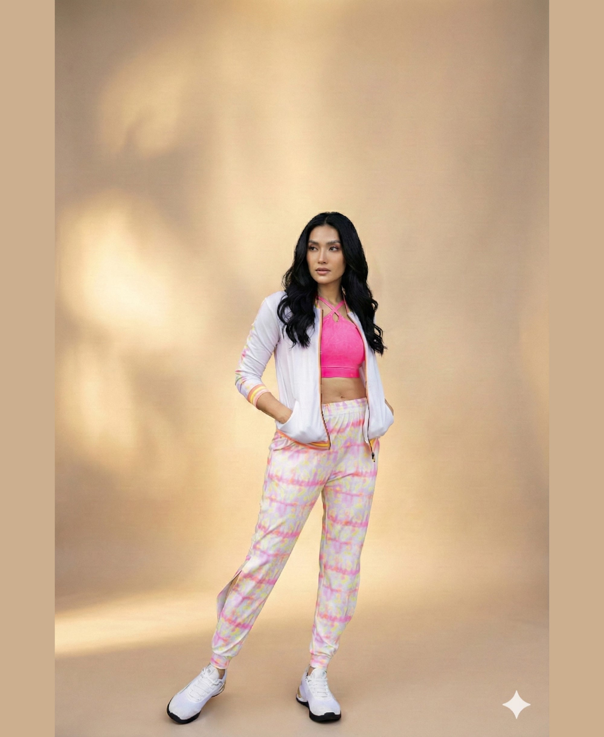 White Jacket With Multicolour Neon Strip