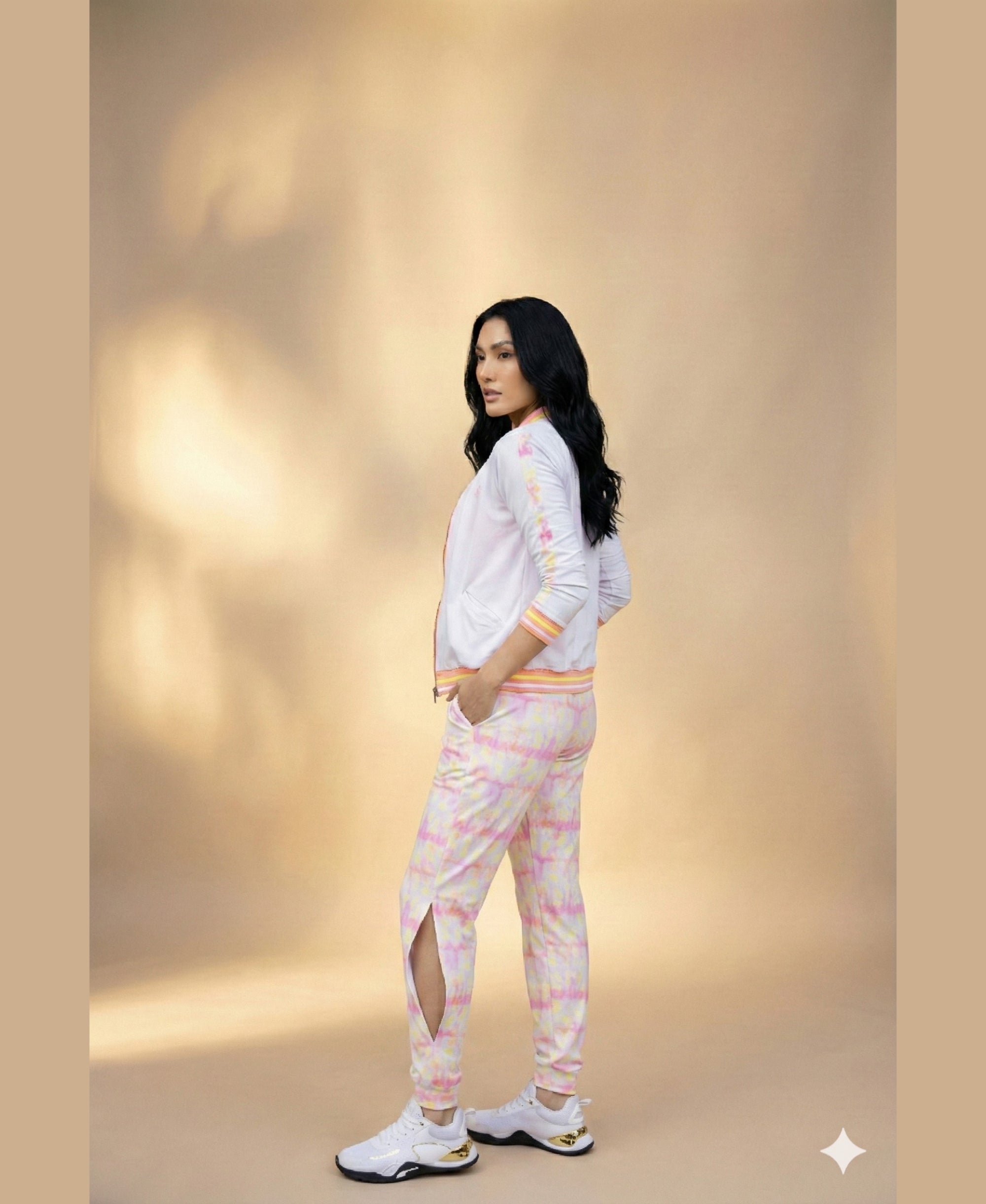 White Jacket With Multicolour Neon Strip