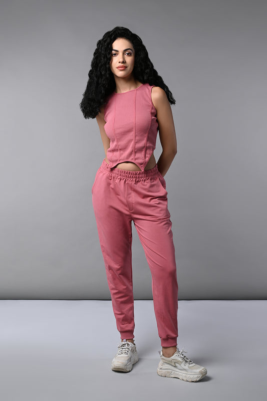 Pink Corset Crop-Top with Joggers