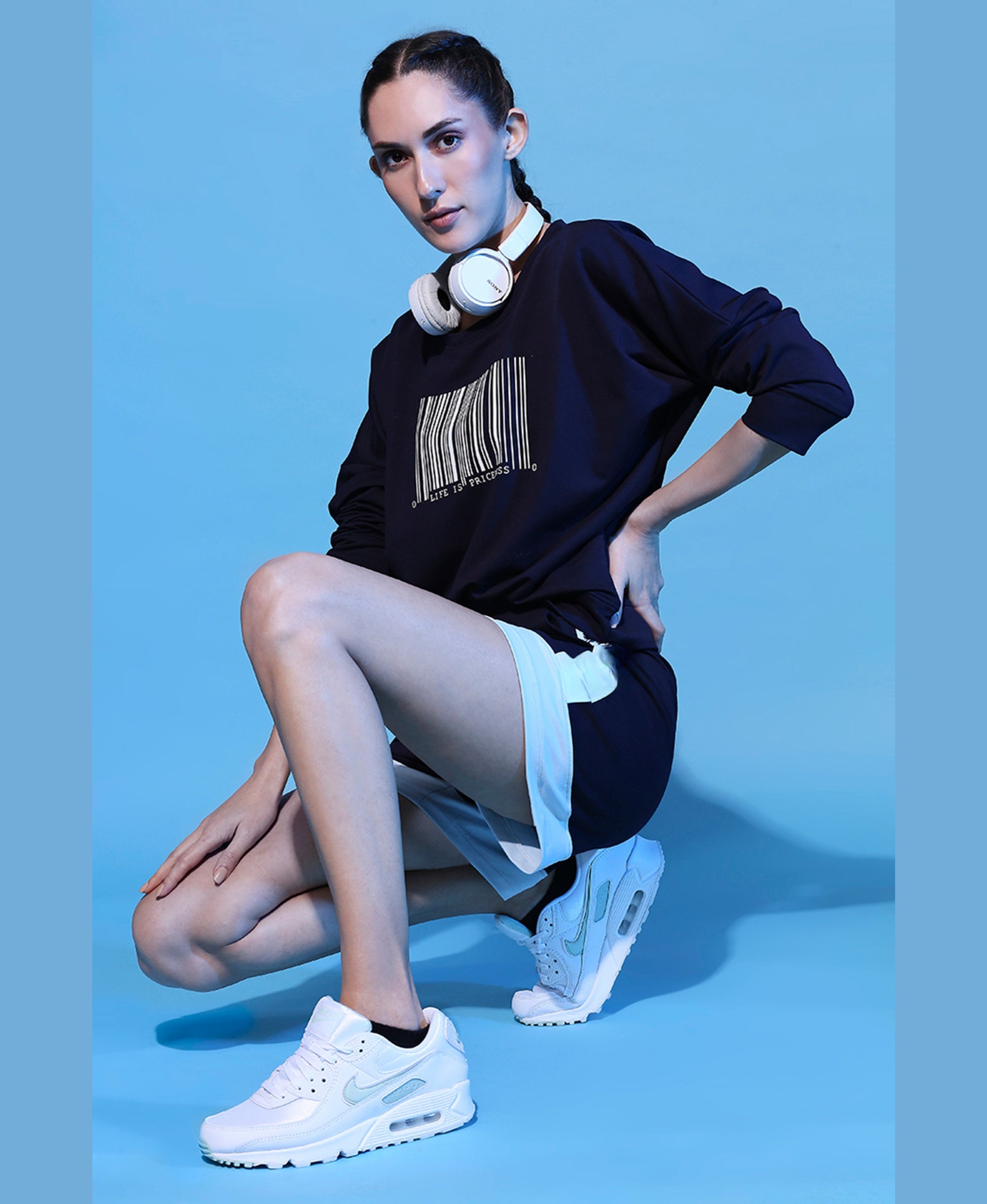 Barcode Printed Sweatshirt + Shorts