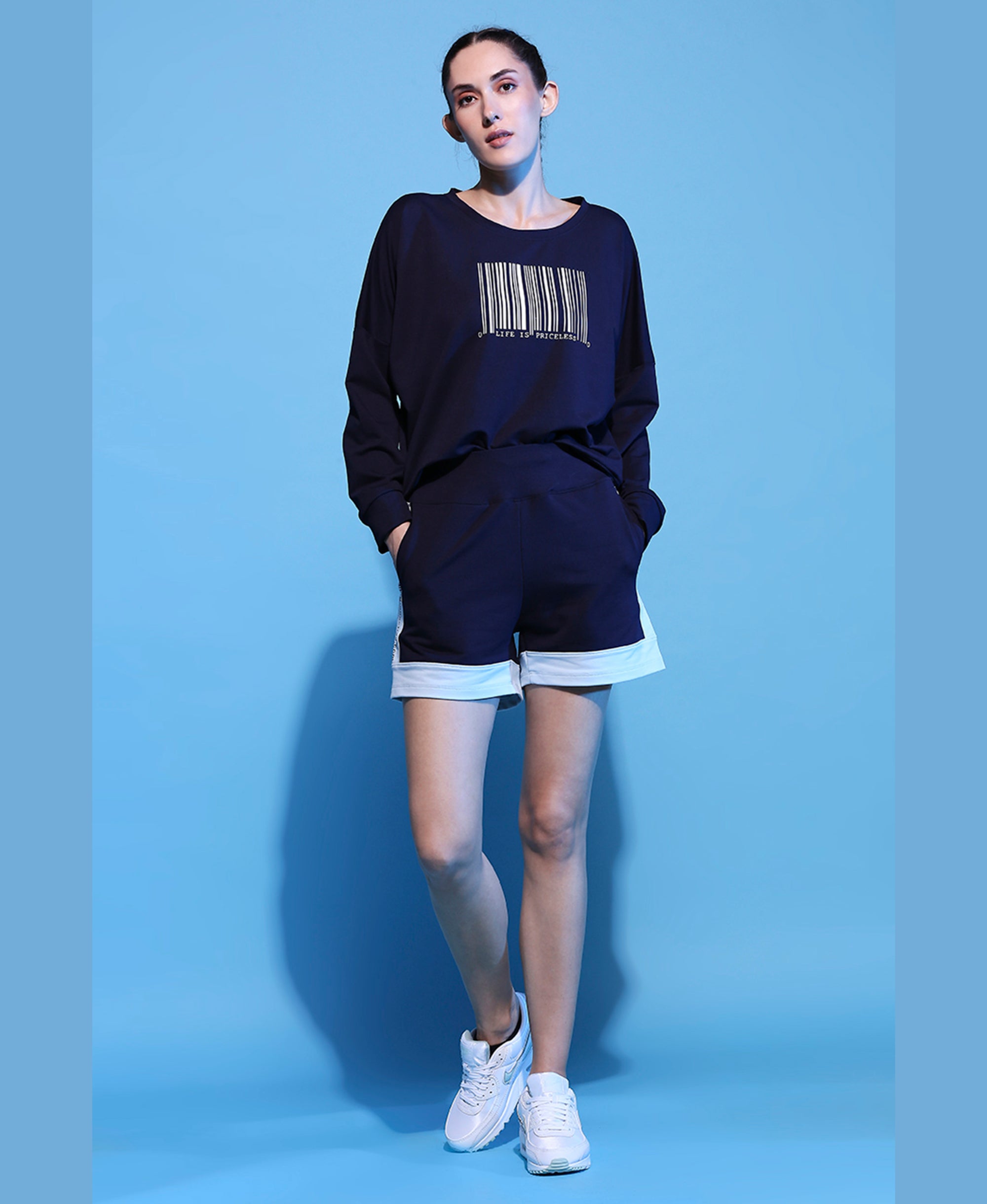 Barcode Printed Sweatshirt + Shorts
