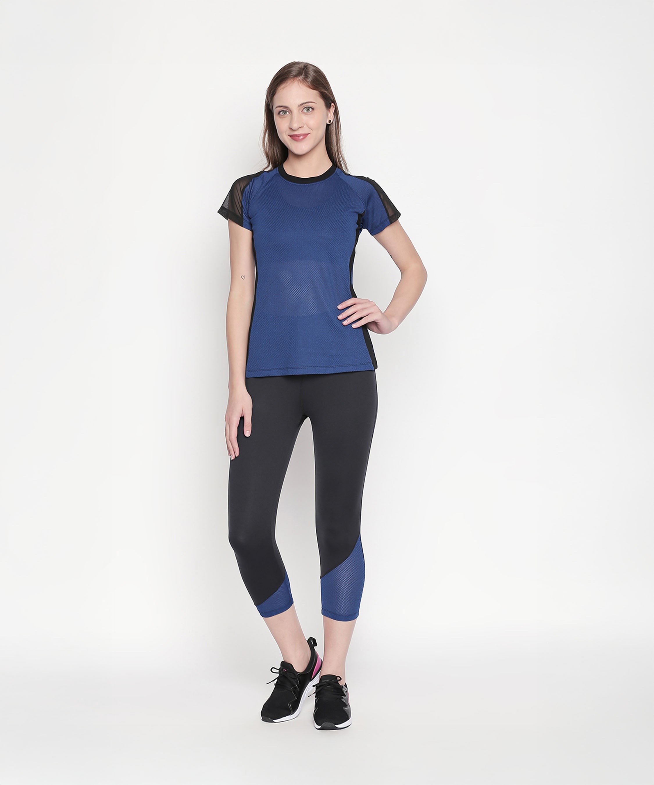 Blue - Textured Top With Net Sleeves
