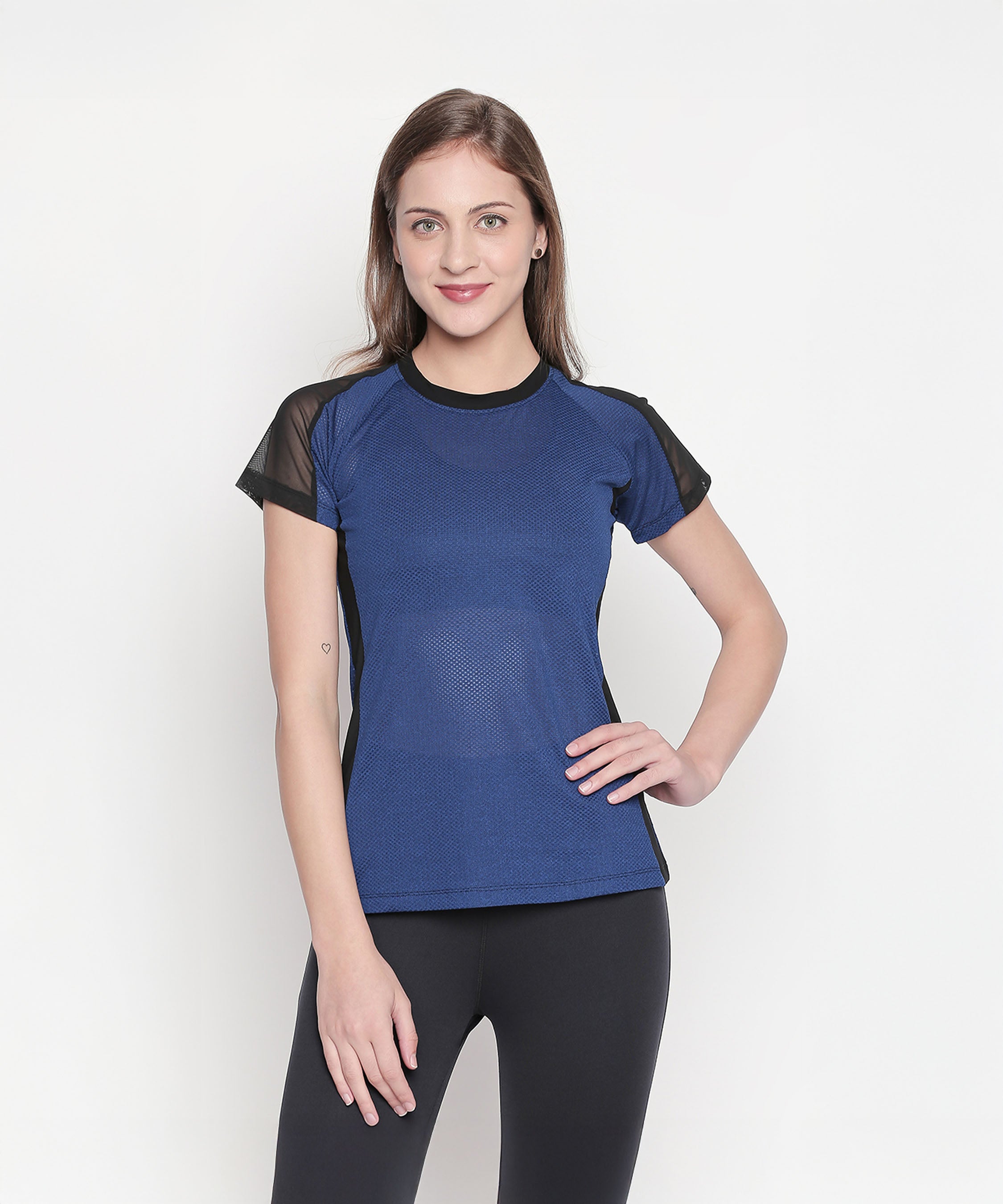 Blue - Textured Top With Net Sleeves