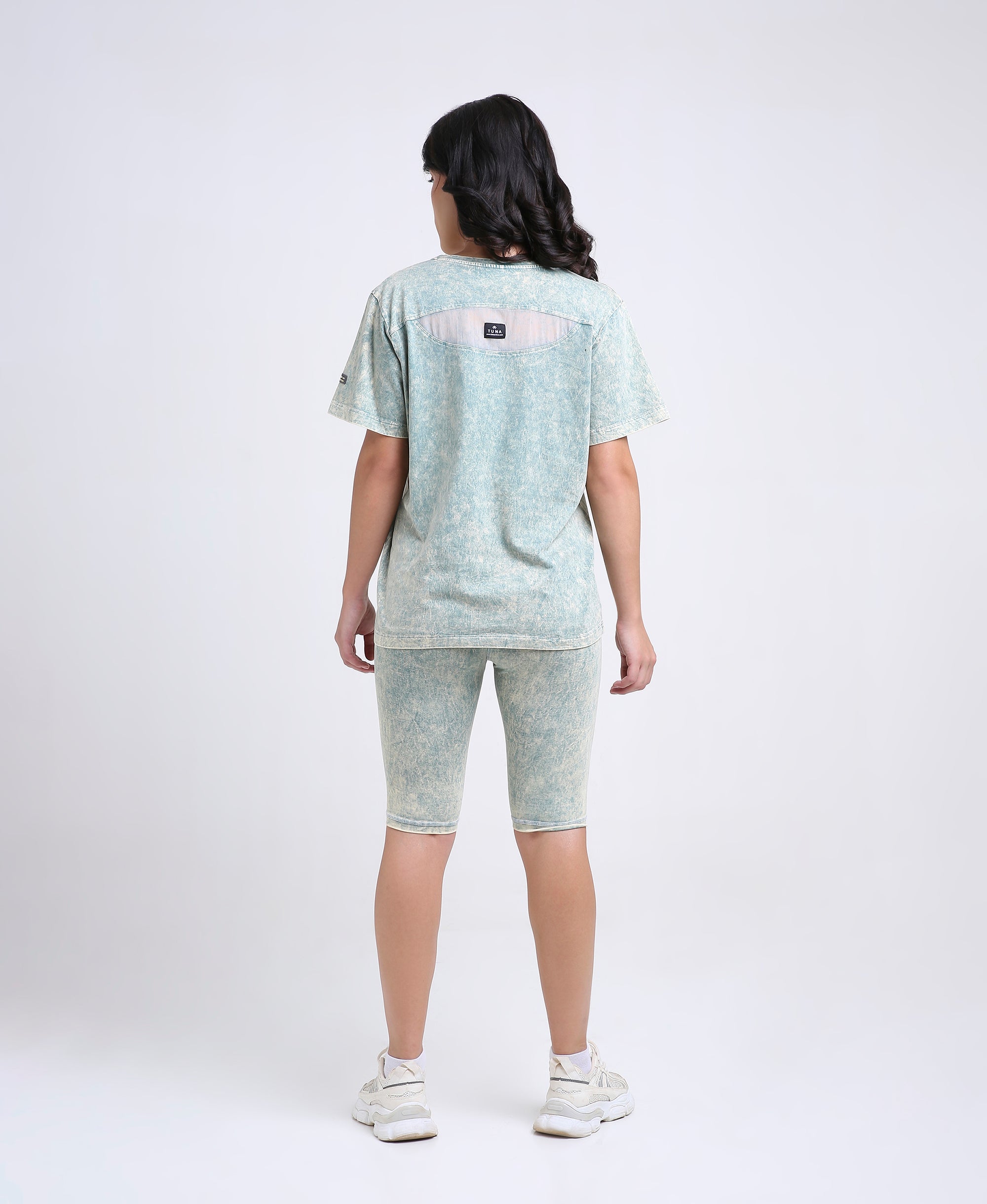Sage Green Denim Wash Biker Shorts