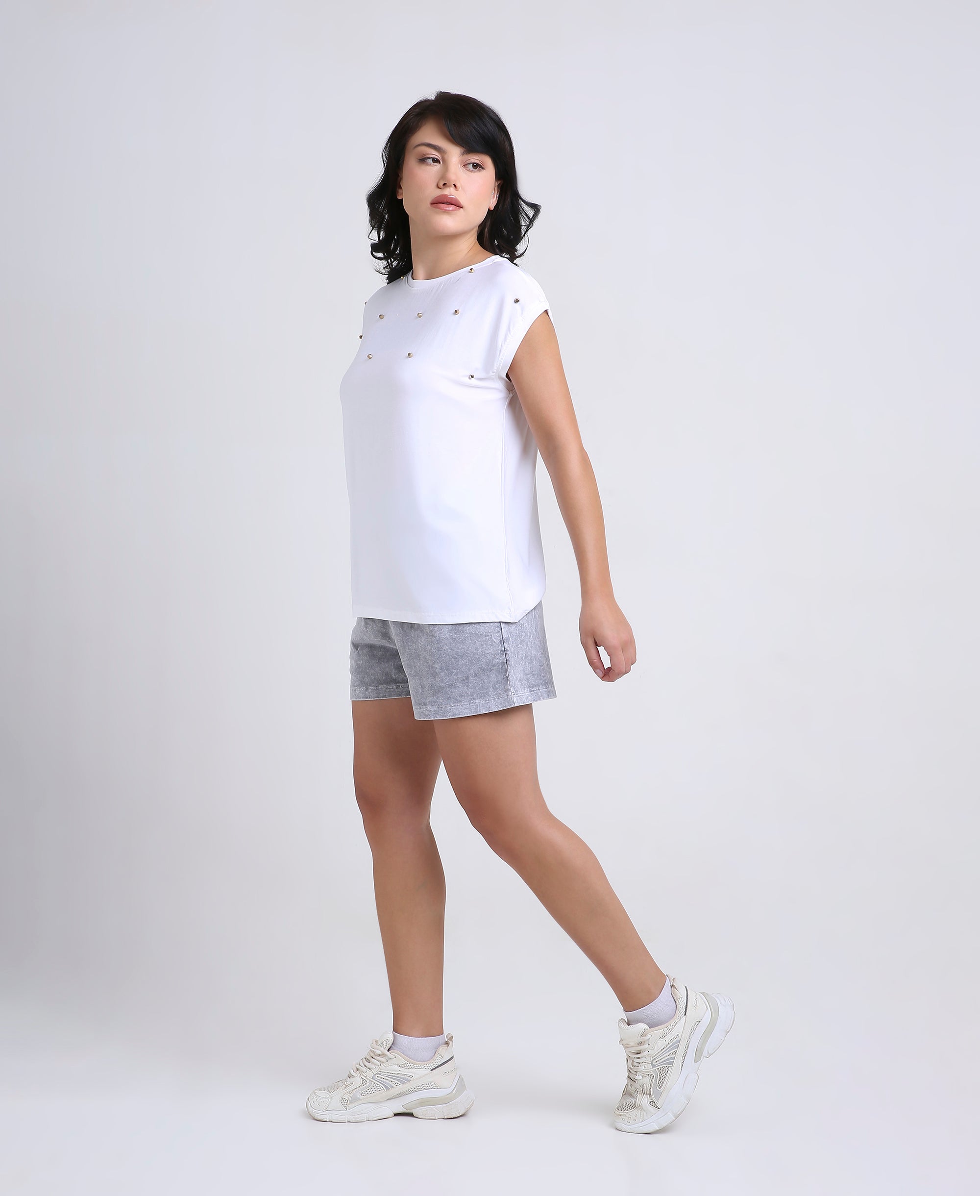White Rivet Detail Tee