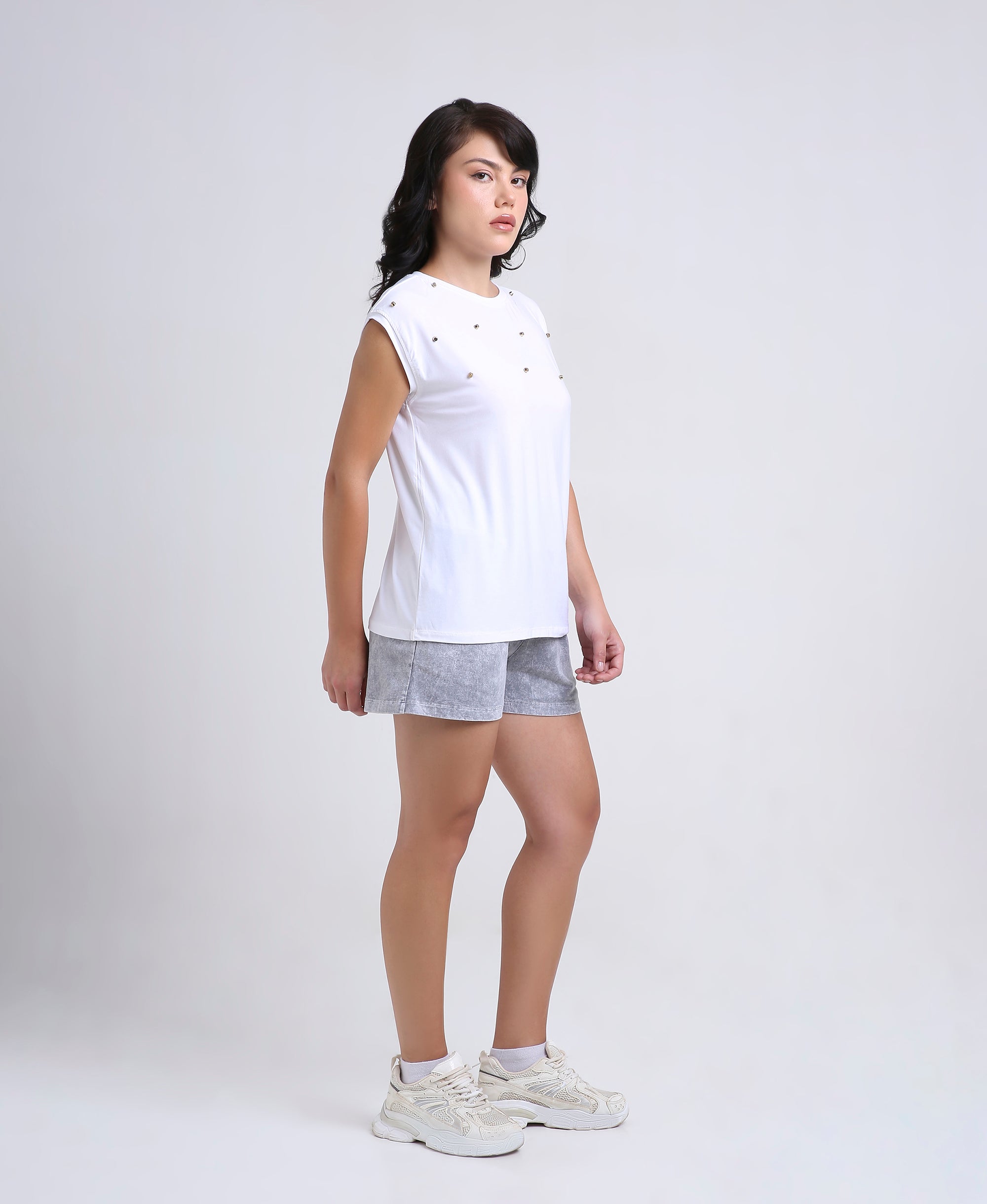 Grey Cotton Denim Wash Shorts