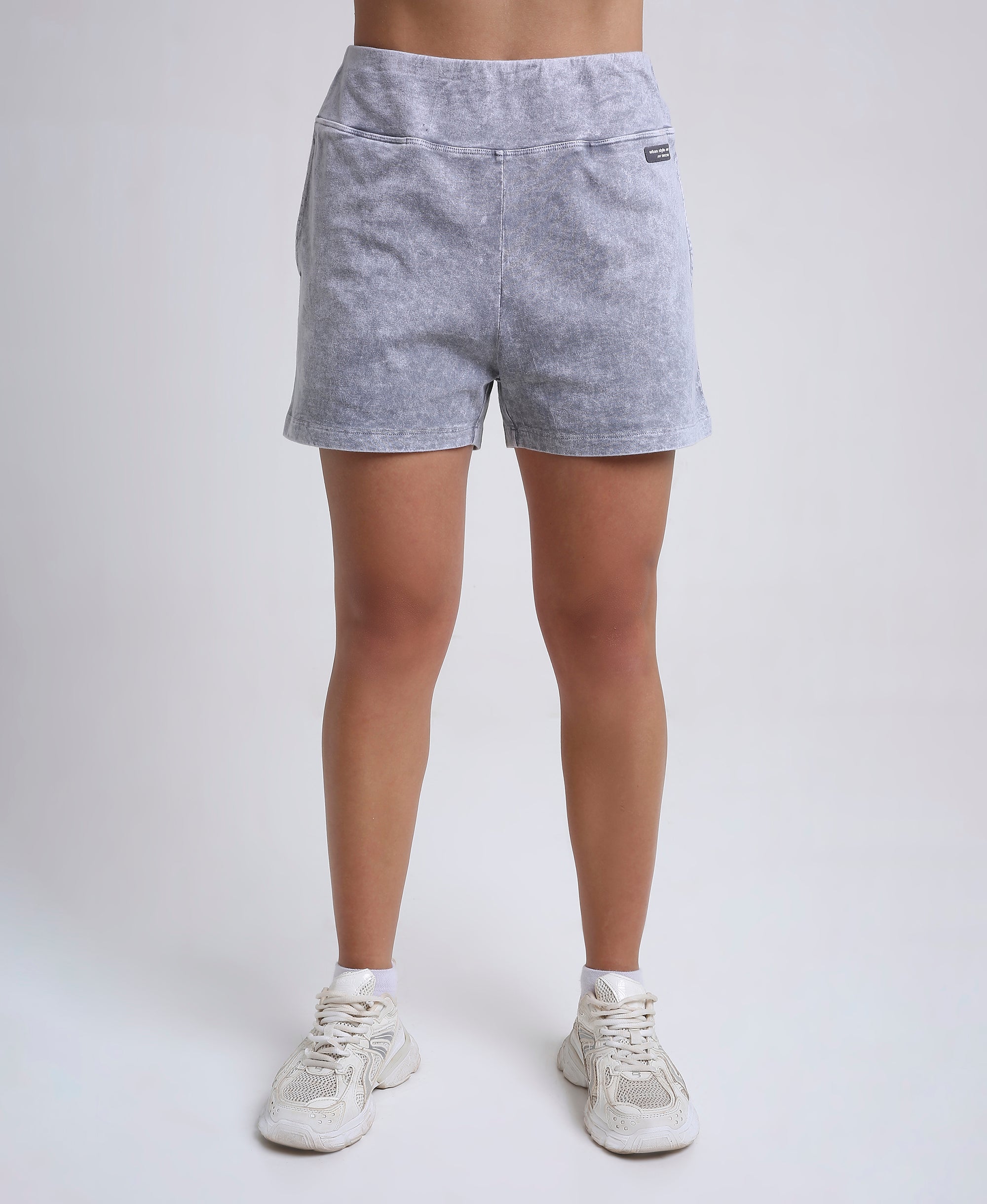 Grey Cotton Denim Wash Shorts