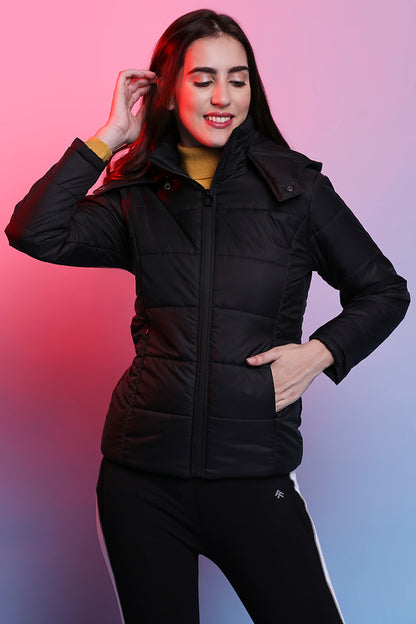 Versatile Black Mid-Length Puffer Women's Jacket