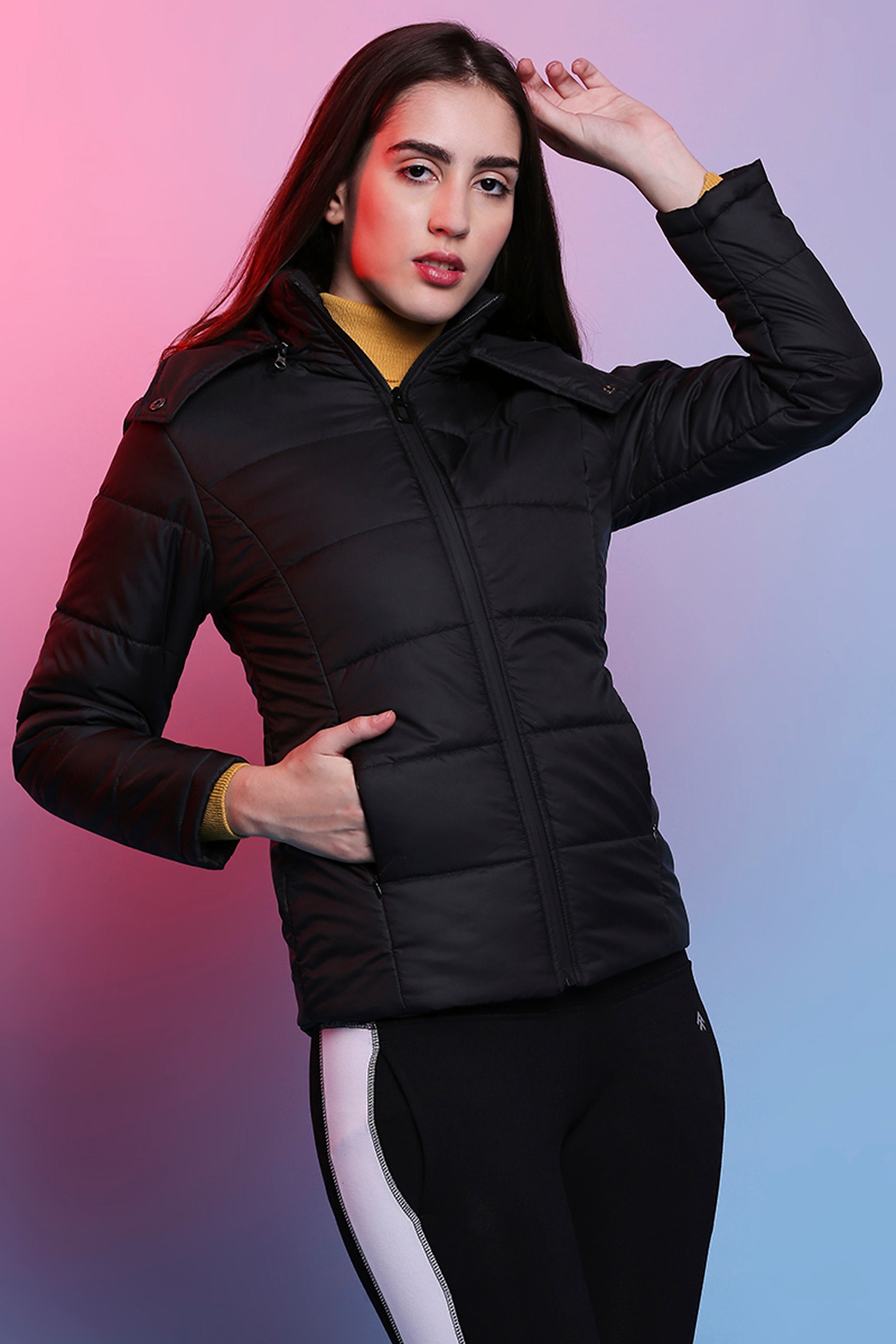 Versatile Black Mid-Length Puffer Women's Jacket