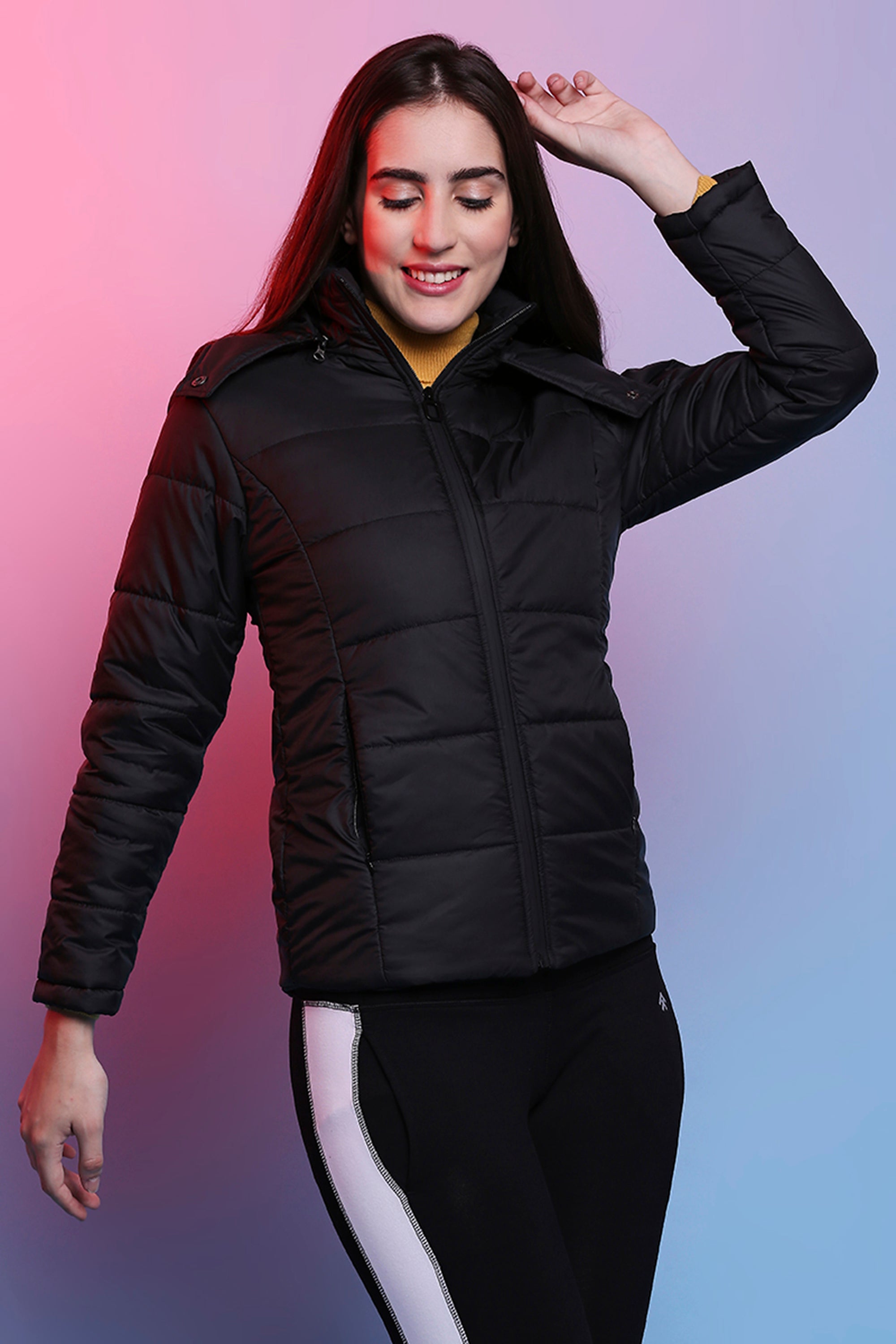 Versatile Black Mid-Length Puffer Women's Jacket