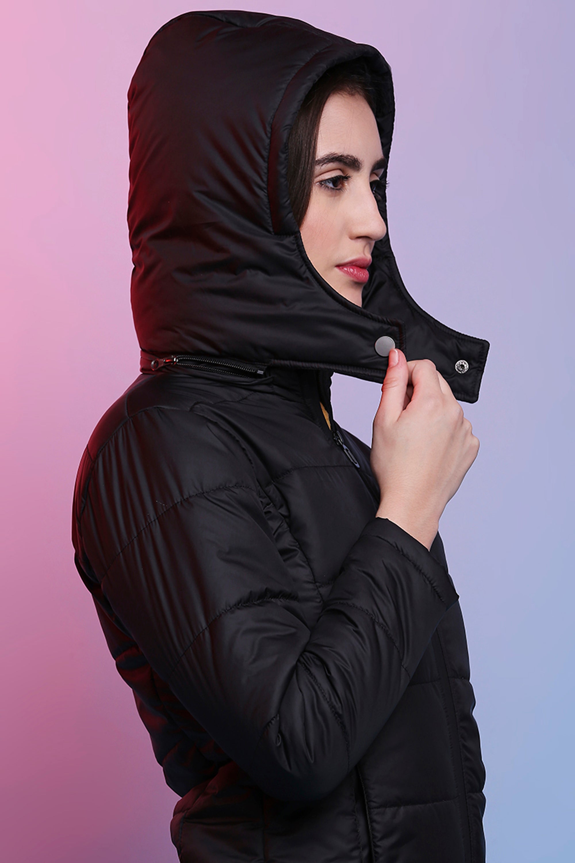 Versatile Black Mid-Length Puffer Women's Jacket