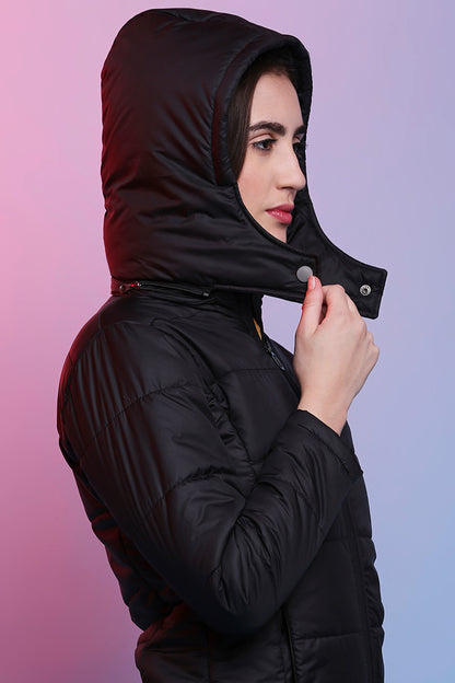 Versatile Black Mid-Length Puffer Women's Jacket