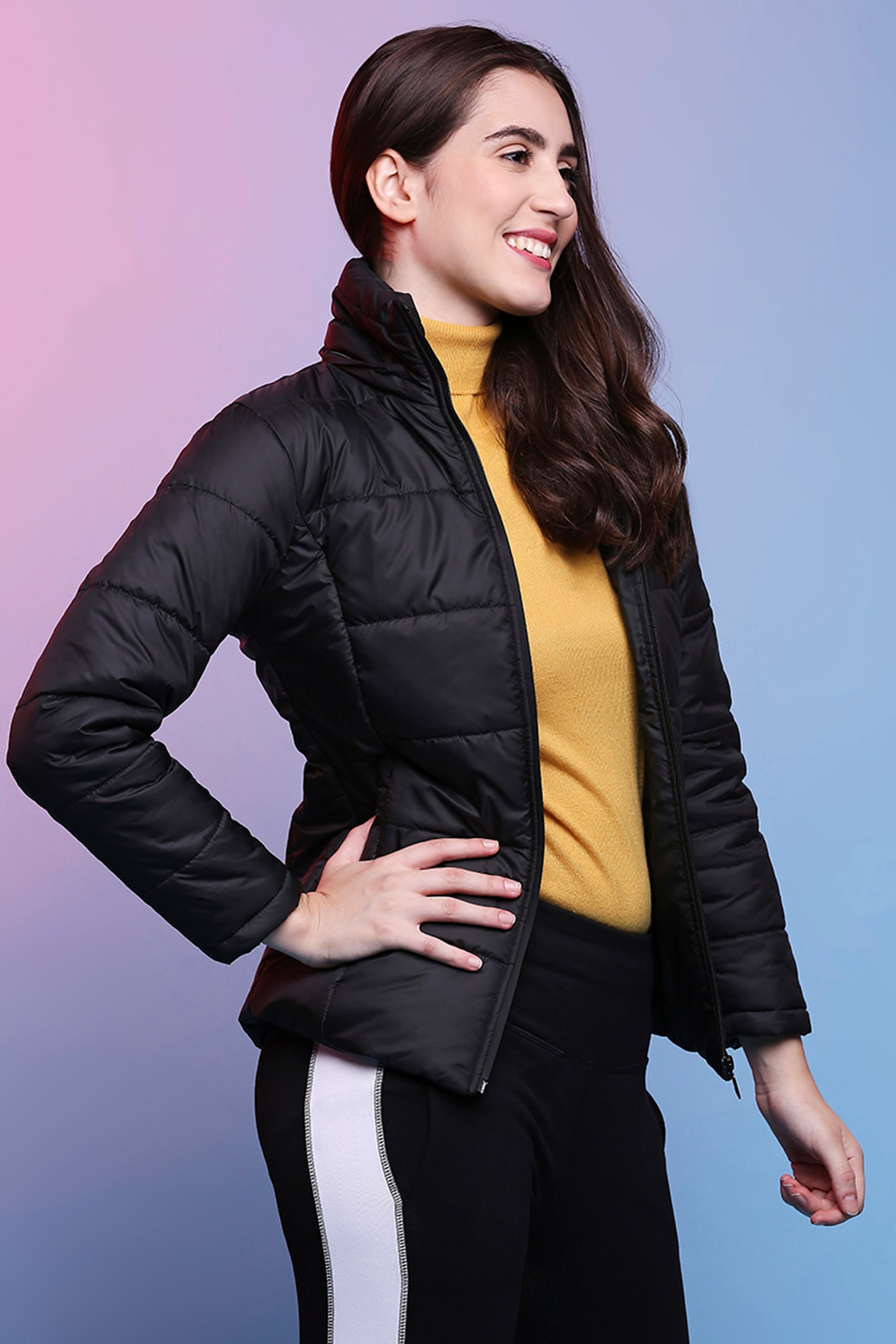 Versatile Black Mid-Length Puffer Women's Jacket
