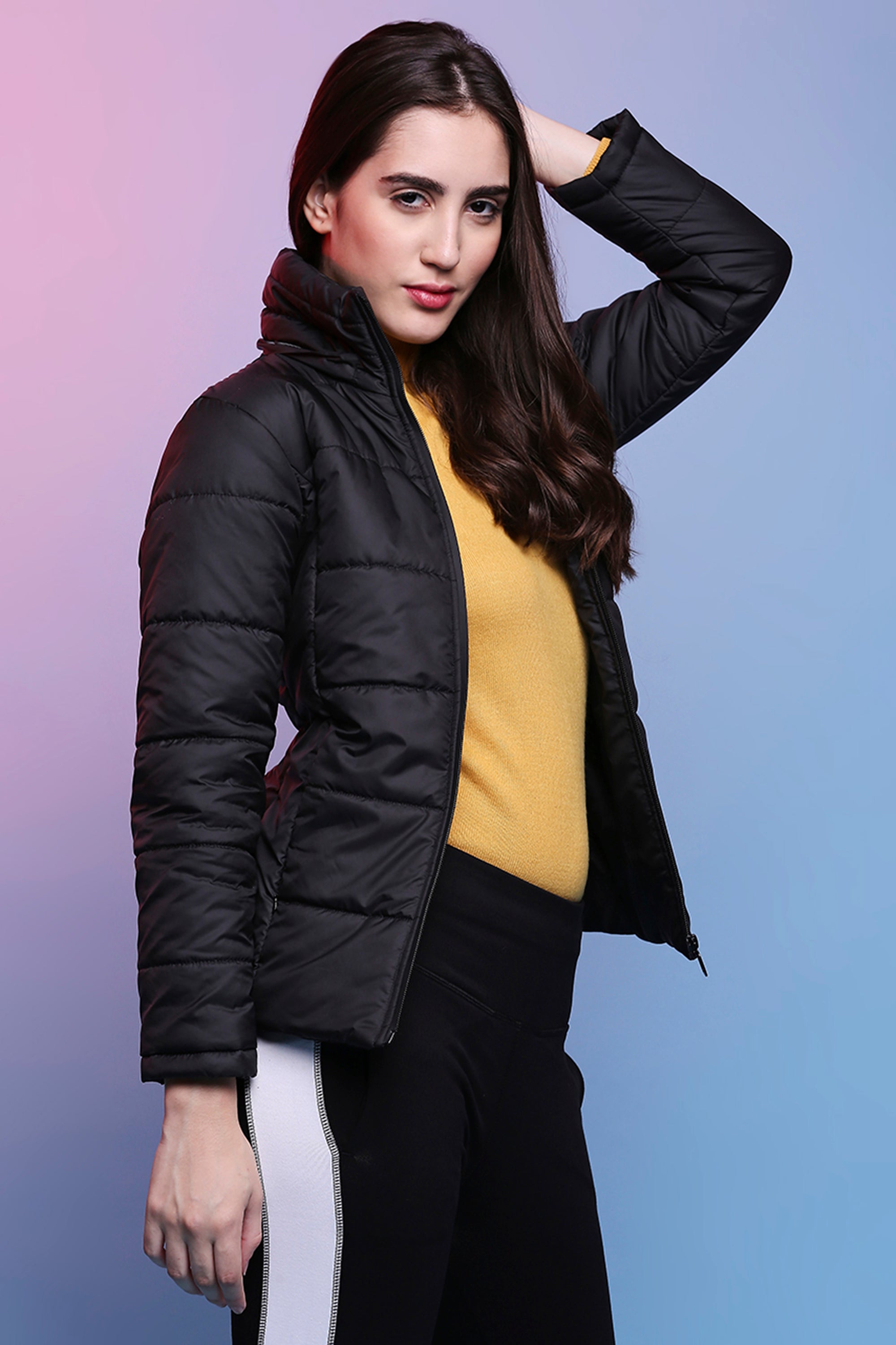 Versatile Black Mid-Length Puffer Women's Jacket