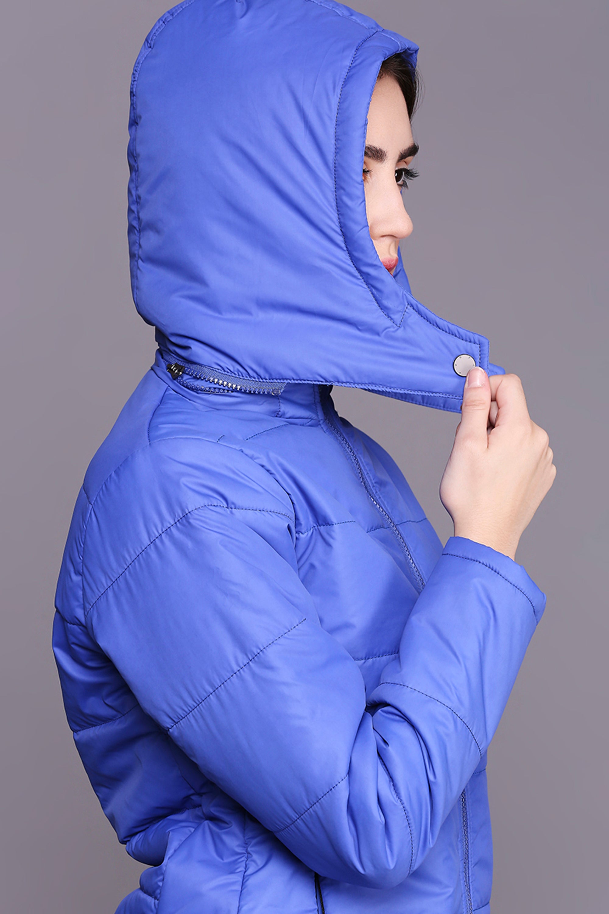 Electric Blue Mid Length Puffer Women's Jacket
