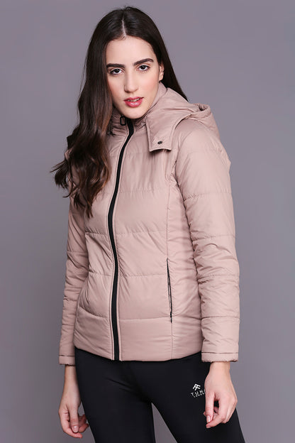 Neutral Beige Mid Length Puffer Women's Jacket