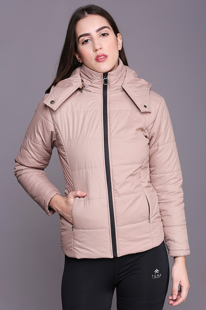 Neutral Beige Mid Length Puffer Women's Jacket