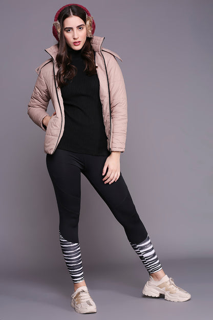Neutral Beige Mid Length Puffer Women's Jacket