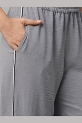 Grey Tie Up Top with Loose Pants Cord Set