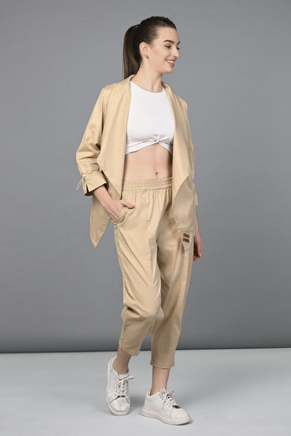 Timeless Brilliance Beige Co-Ord Set with White Crop Top