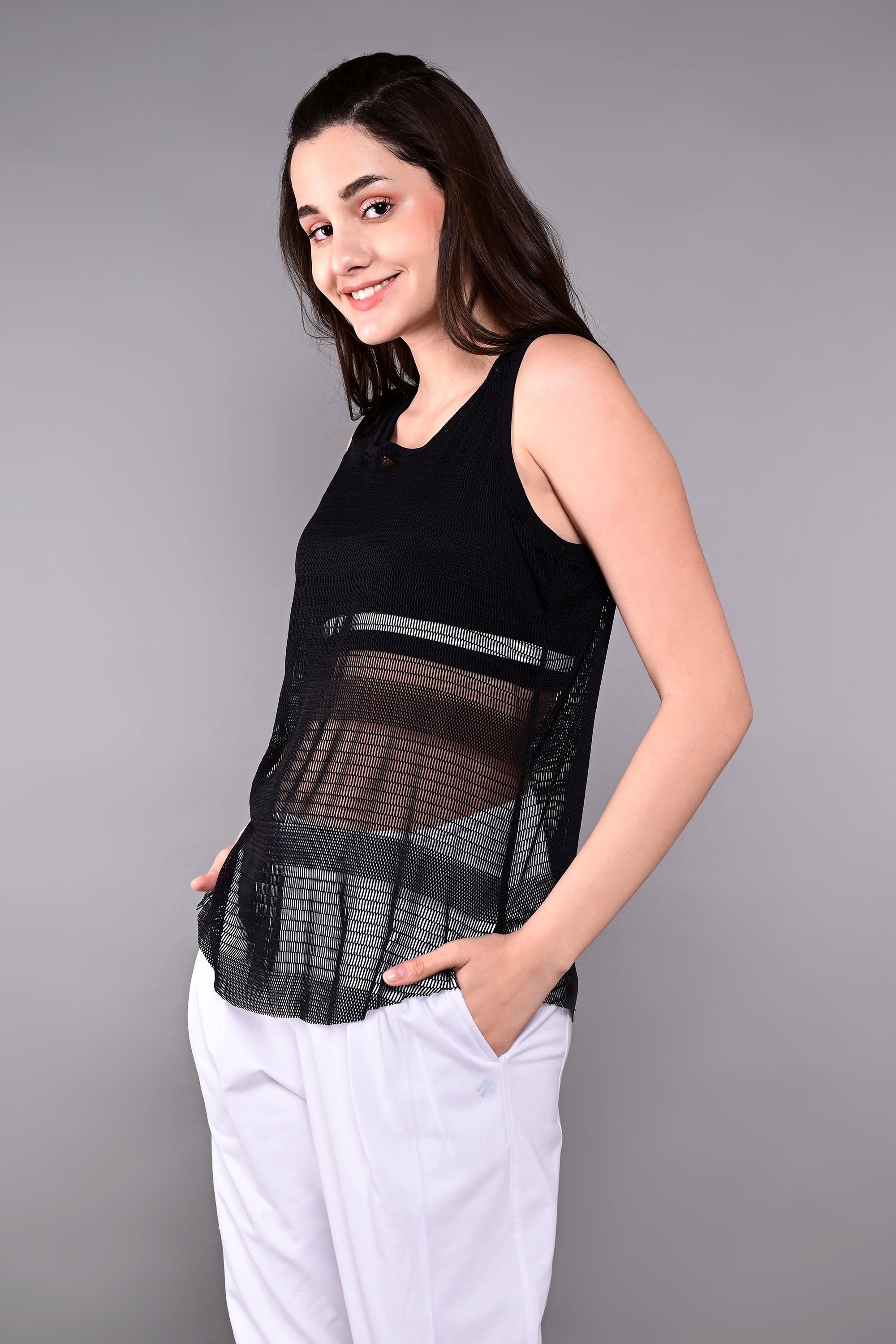 Tuna Active Black Netted Tank Top