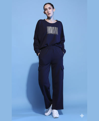 Barcode Printed Sweatshirt + Cargo Track Pants