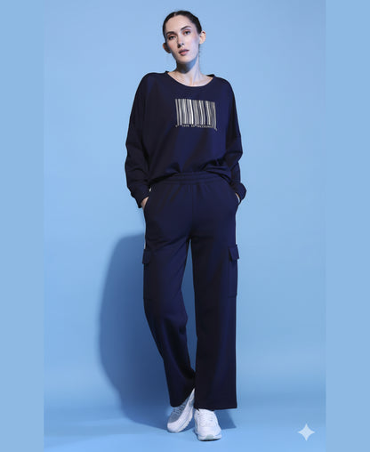 Barcode Printed Sweatshirt + Cargo Track Pants