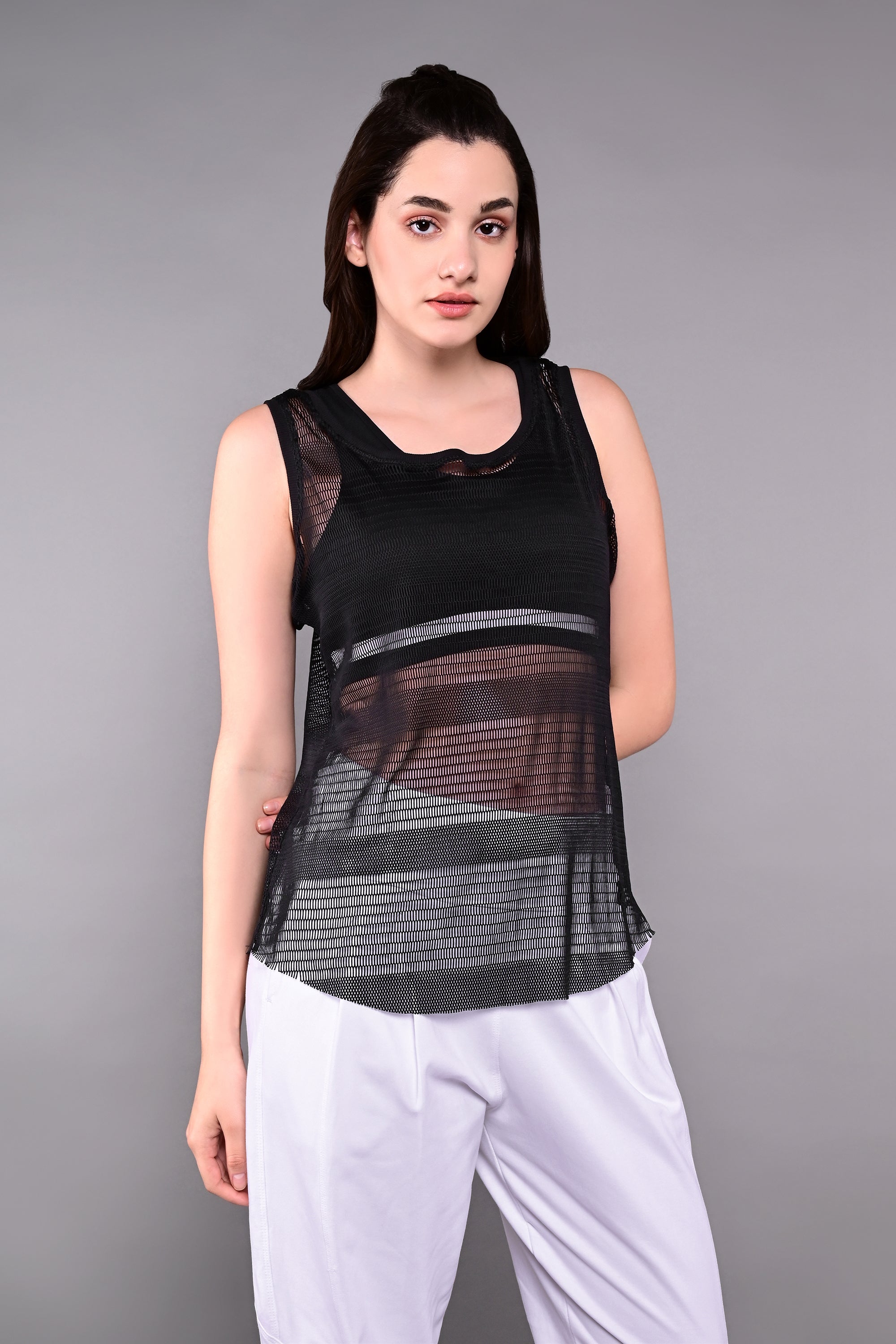 Tuna Active Black Netted Tank Top