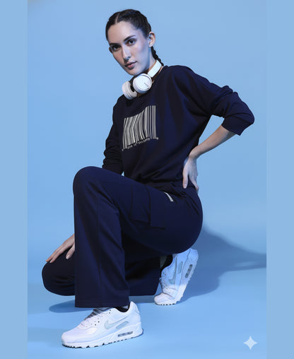 Barcode Printed Sweatshirt + Cargo Track Pants