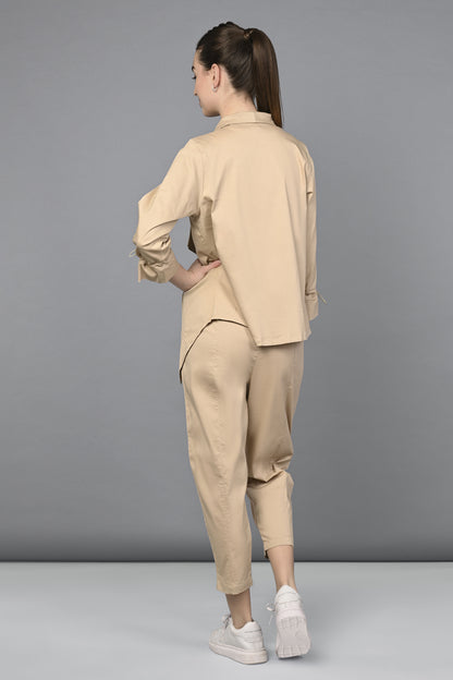 Timeless Brilliance Beige Co-Ord Set with White Crop Top