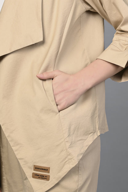 Timeless Brilliance Beige Co-Ord Set with White Crop Top