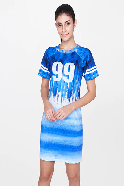 Half Sleeve Blue Round Neck Dress