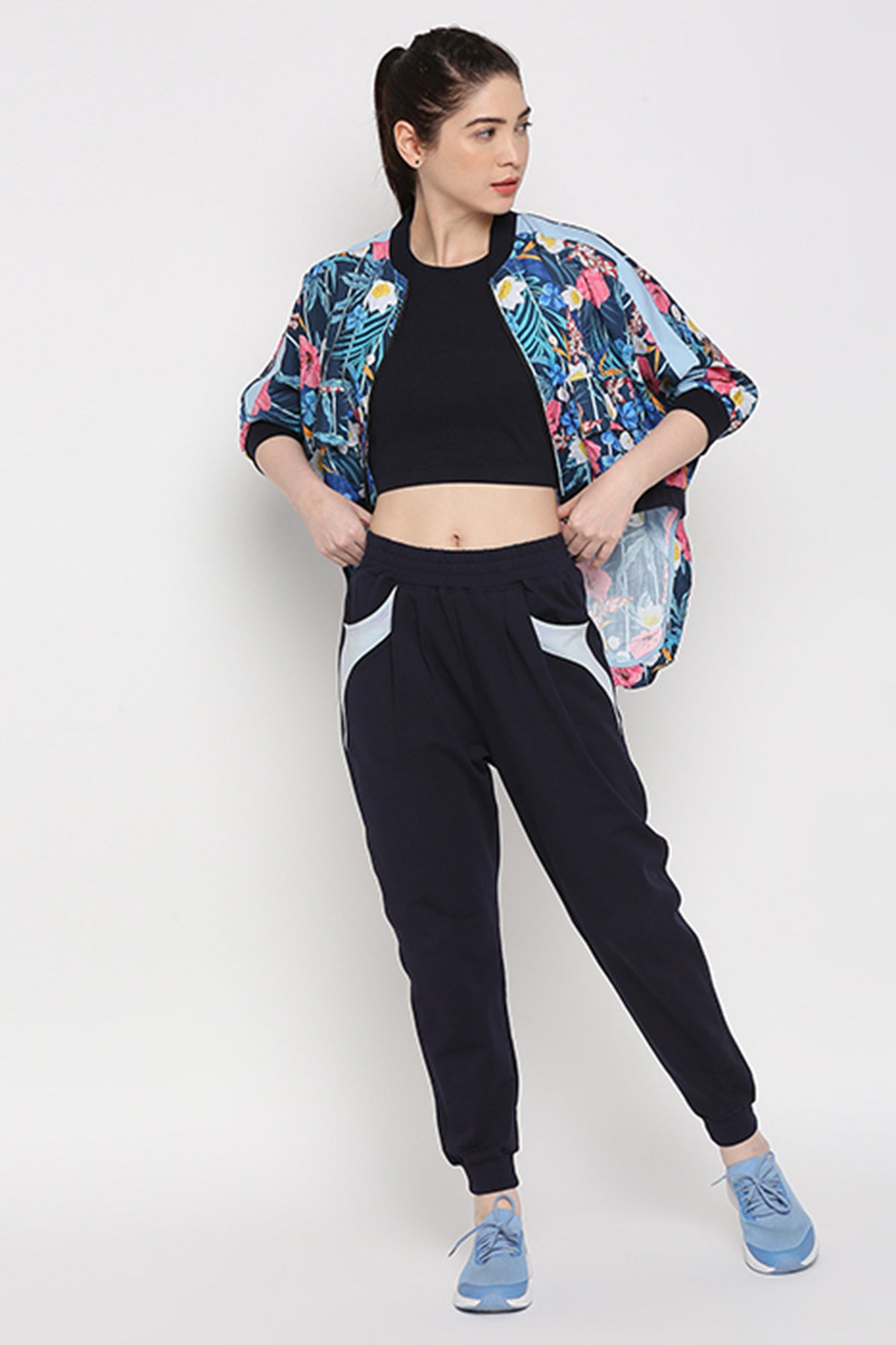 Tuna Active High Low Floral Jacket and Solid Joggers Set