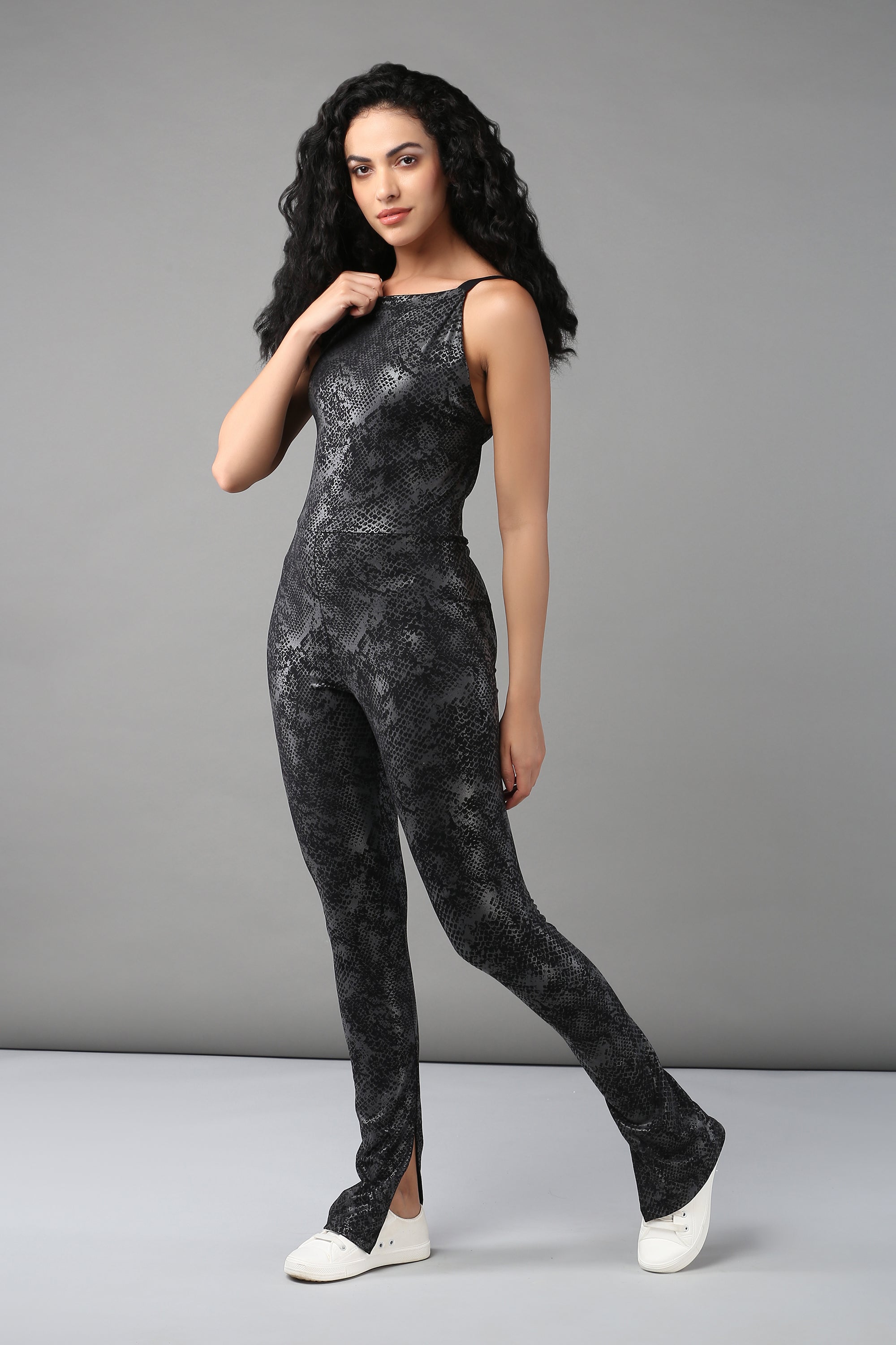 Black Viscose Georgette Designer Jump Suit Dress