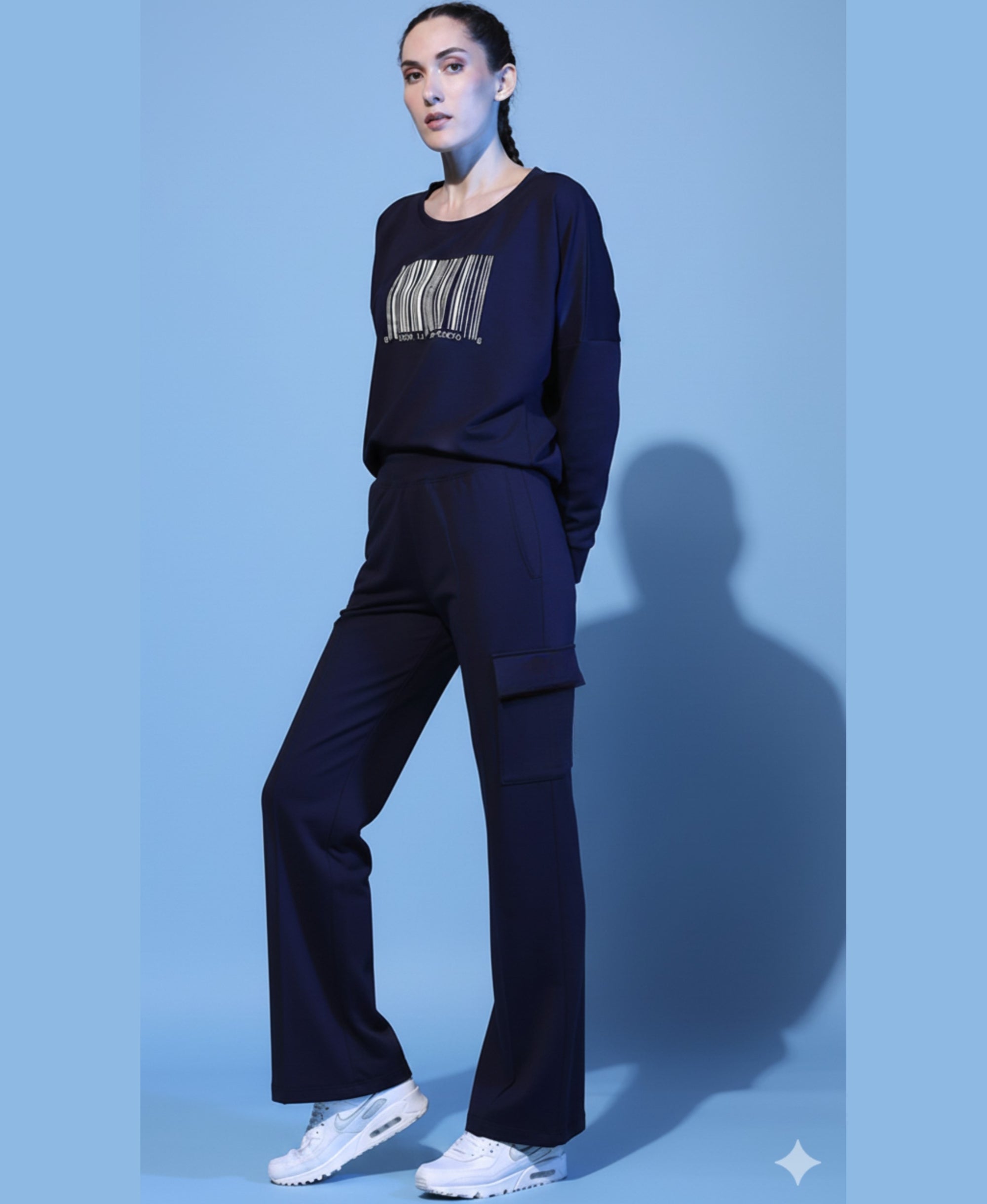 Barcode Printed Sweatshirt + Cargo Track Pants