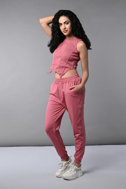 Pink Corset Crop-Top with Joggers