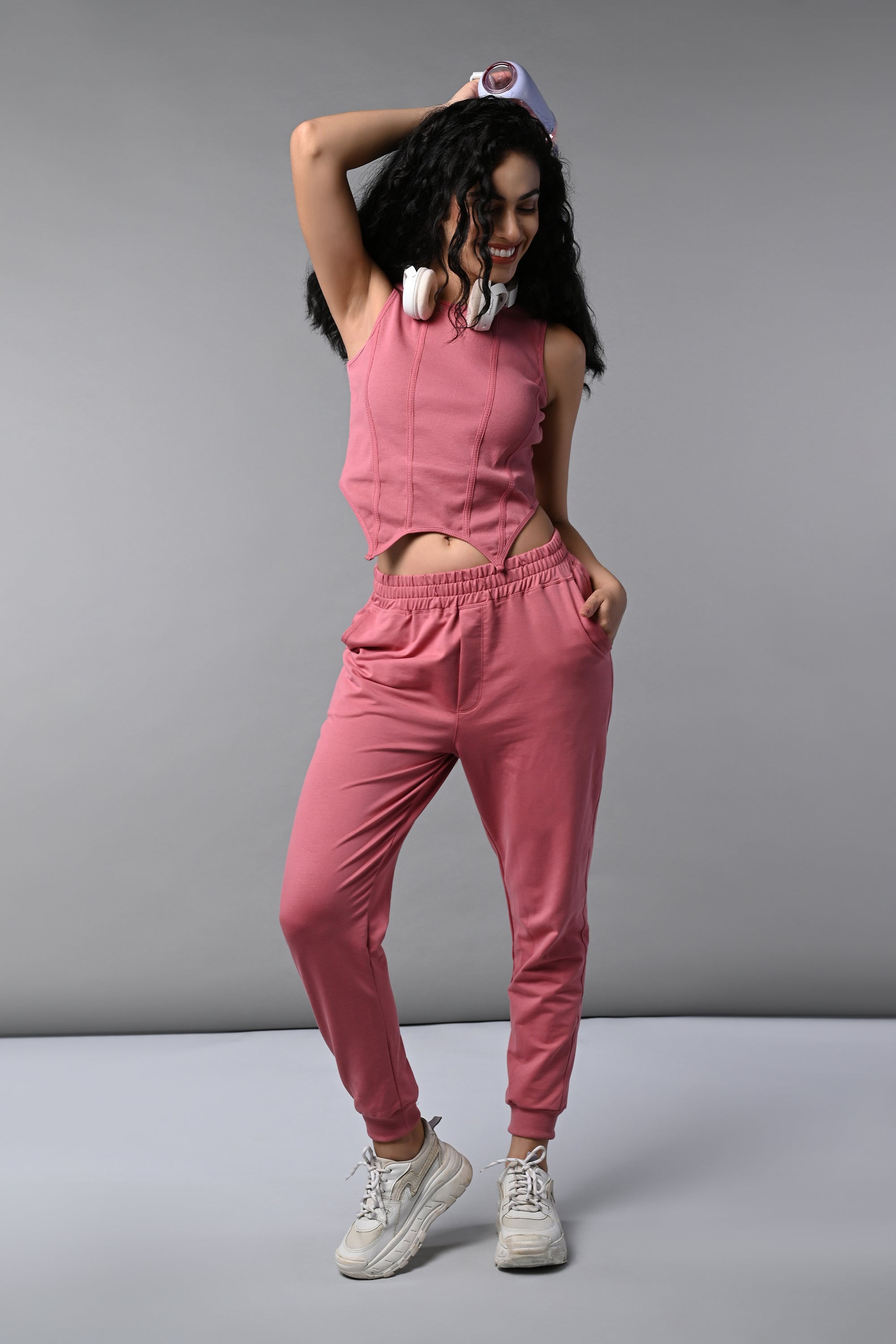 Pink Corset Crop-Top with Joggers