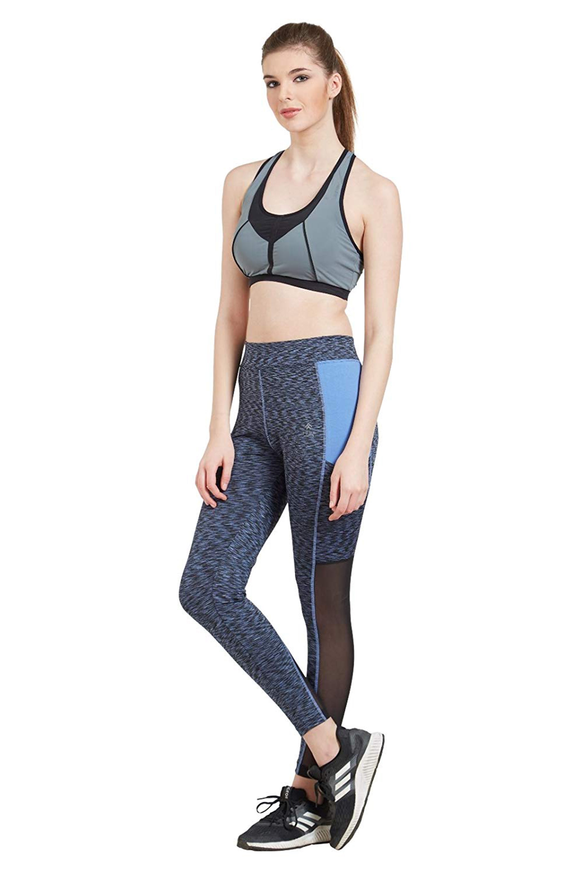 Blue Poly Cotton Lycra Printed Slim Fit Track Pant for Women