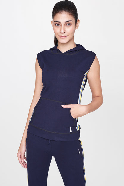Navy Blue Sleevless Hoodie