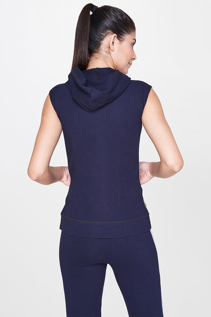 Navy Blue Sleevless Hoodie