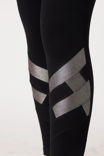 Black High Waisted Leggings With a Metallic Touch