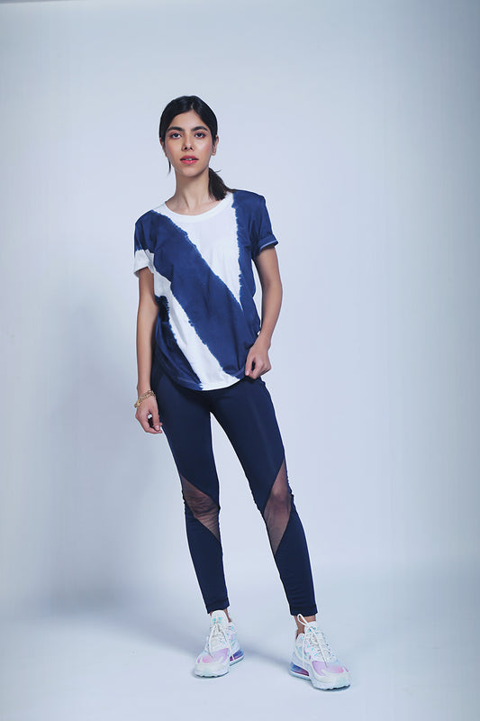 Indigo patched tee+ poly blended leggings