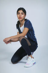 Indigo patched tee+ poly blended leggings