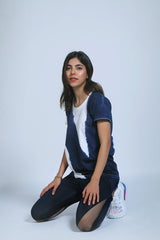 Indigo patched tee+ poly blended leggings