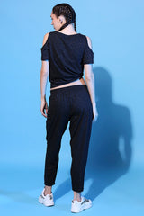 Shimmer Cold Shoulder Tee (Customised)+ Side Tie Up Shimmer Yoga Pants- AW21