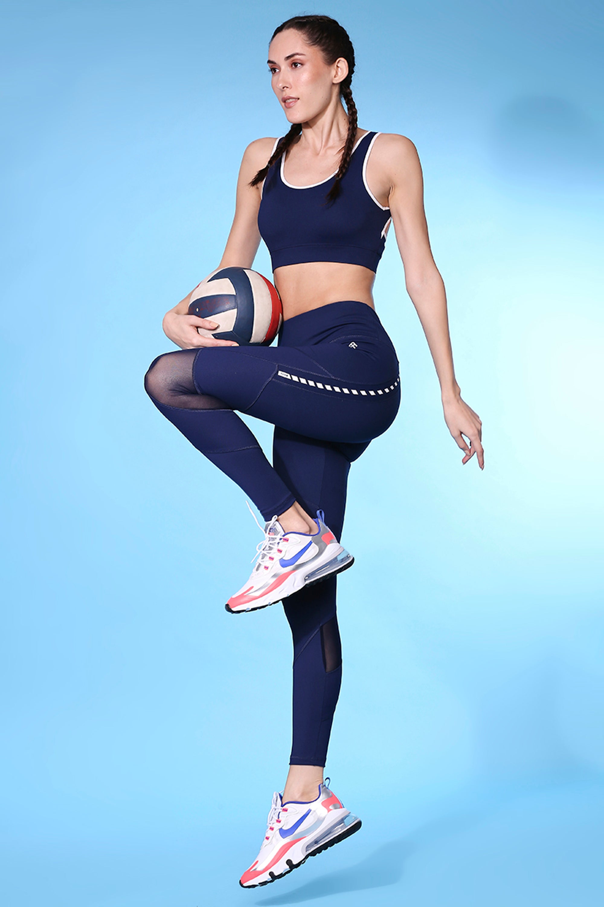 Blue & White Patched Sports Bra