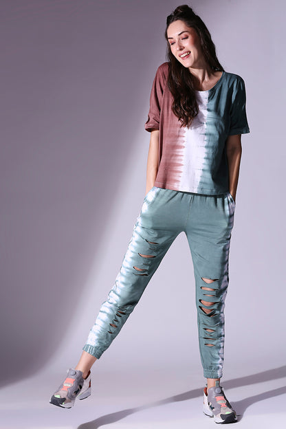 Comfort Fit Tie Dye Top + Ripped Tie Dye Joggers - AW21