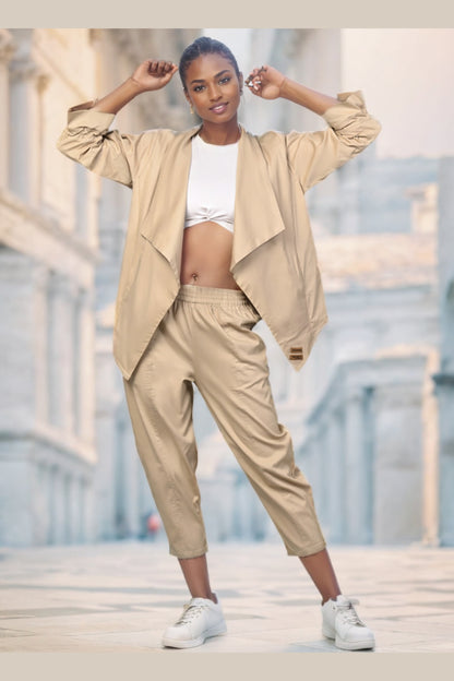 Timeless Brilliance Beige Co-Ord Set with White Crop Top