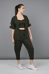 Military Green Open Jacket & Yoga Pants set