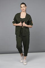 Military Green Open Jacket & Yoga Pants set